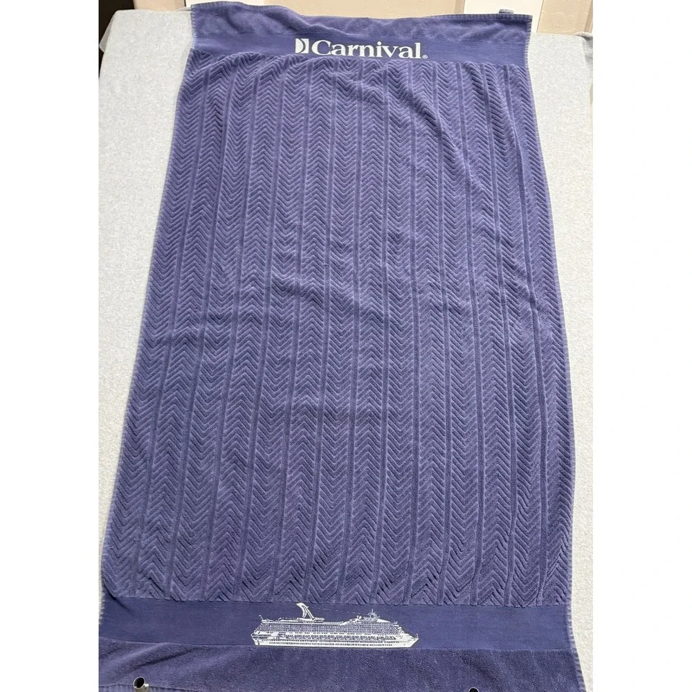 Carnival Cruise Line Purple/Blue Beach Towel Chevron Ship Logo 100% Cotton 33x60